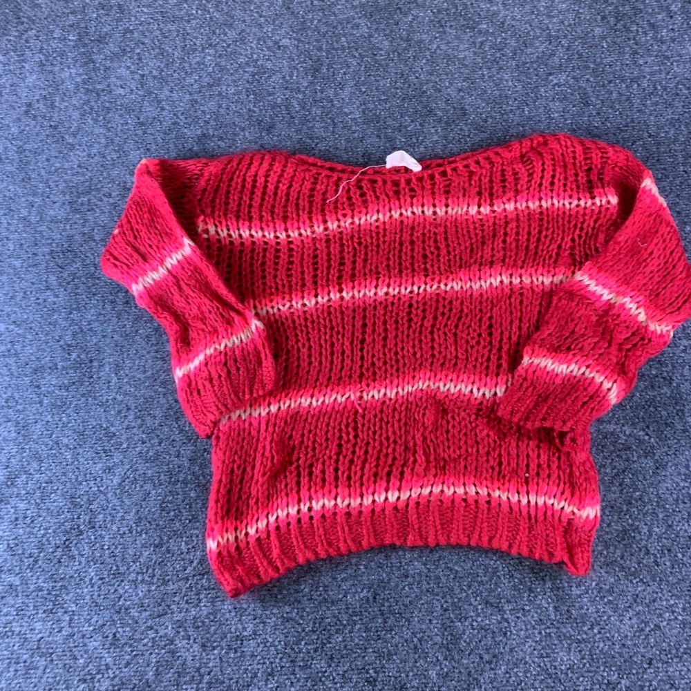 Maan Belgium Sweater Kids 8 Red Cream Striped Chunky Knit Pullover Boat Neck